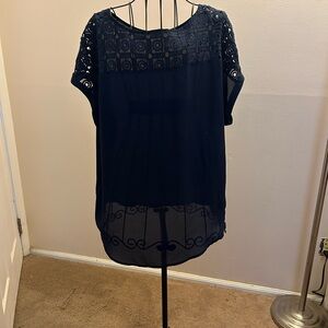 SHEIN Dark Blue Lace Accent Blouse